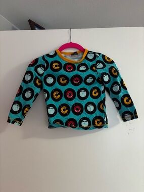 Kids' Teal Record-Print Long Sleeve Swim Top - Unbranded